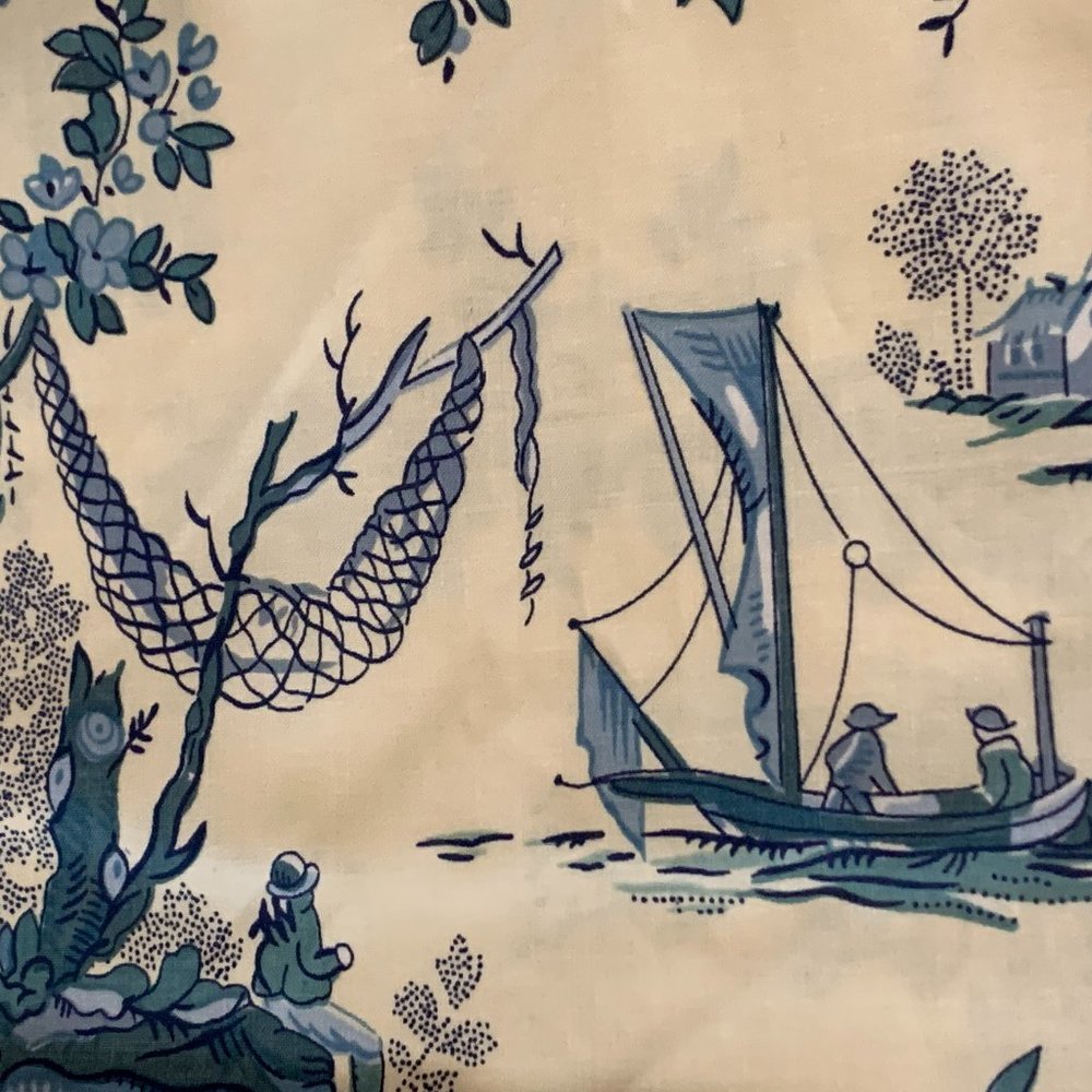 Gorgeous Vintage Chinoiserie Toile Bailey & Griffin Hand Printed Fishermen - Picture 11 of 16